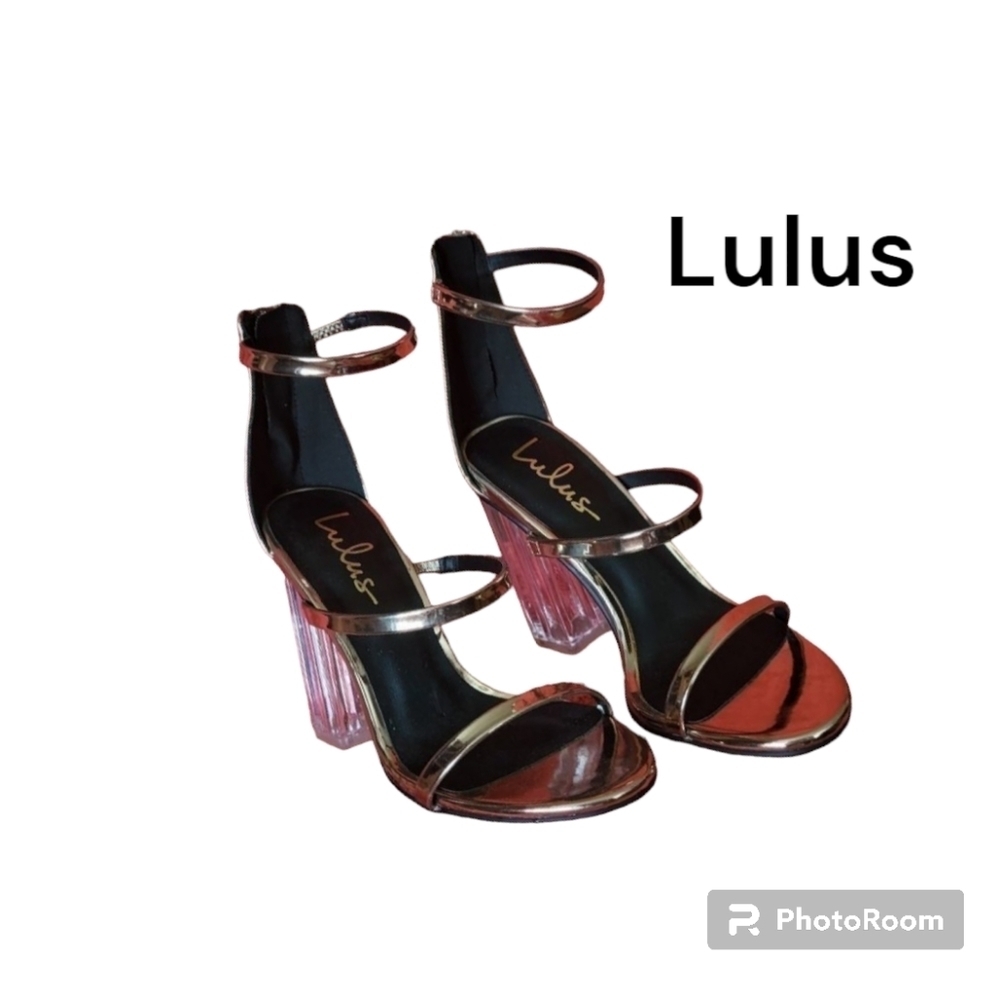 Lulus, Heels, Gold color, Clear 4" Heel, Zipper closure,  NWOT